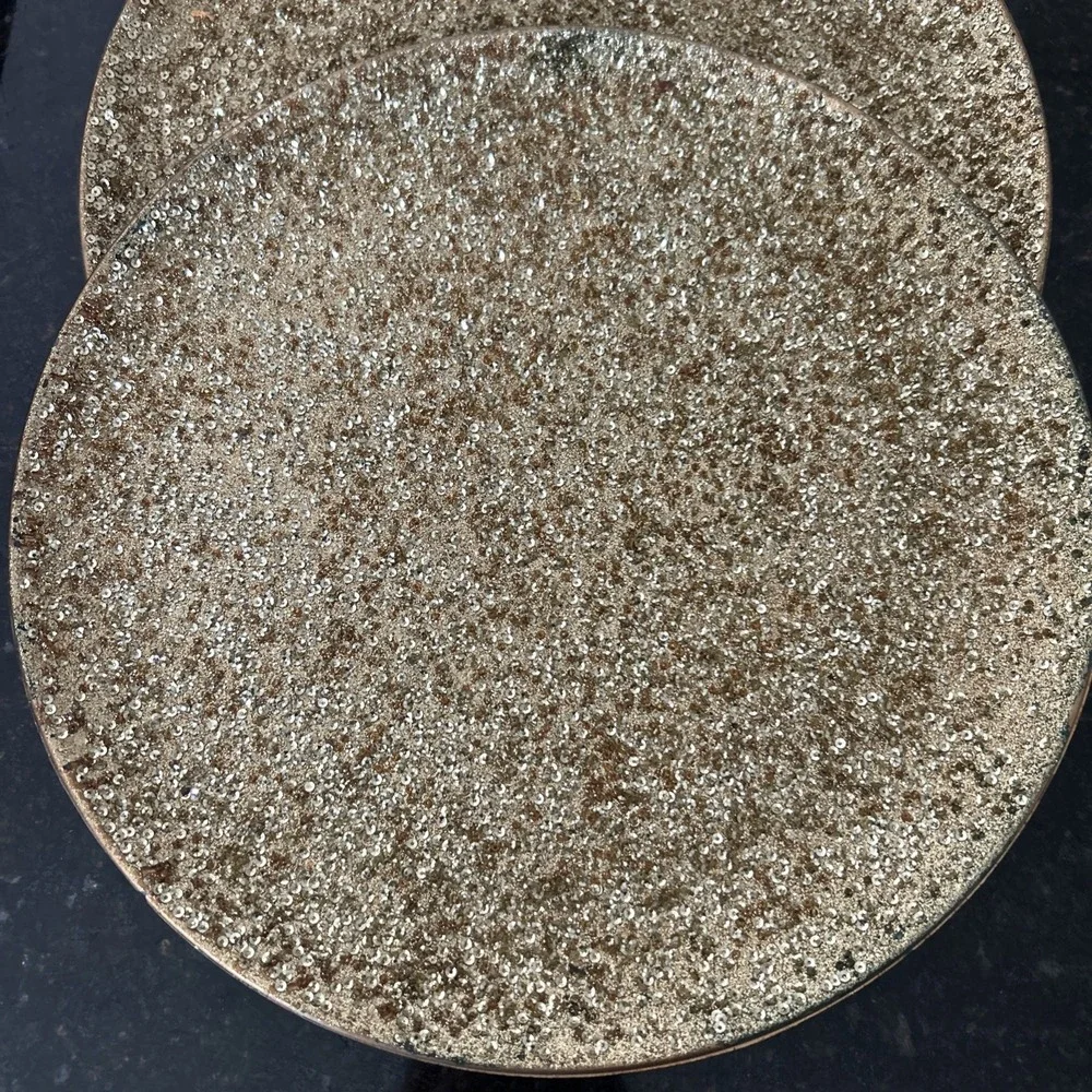 Set of 3 POTTERY BARN Gold Sparkle‎ Charger Plates 13